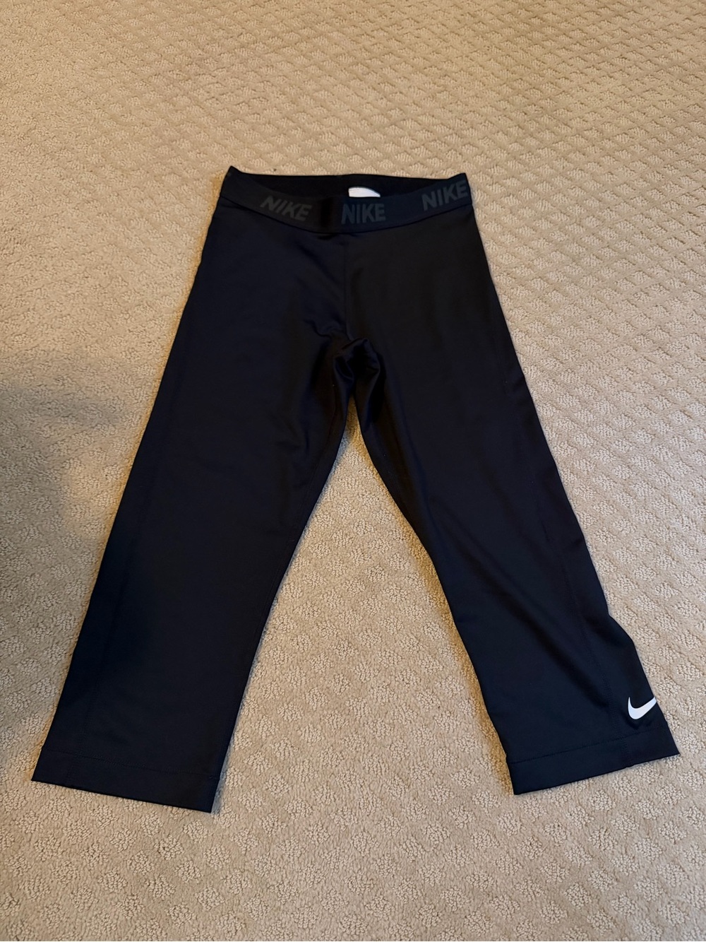 Nike Black Crop Athletic Leggings with White Swoosh